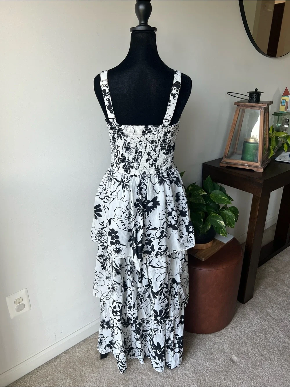 Abercrombie & Fitch Black and White Floral Tiered Maxi Dress